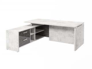 Стол руководителя с опорной тумбой Festus FI-119L.GG 1900x1800x750 (Хромикс Белый/Камень Пьетра Гриджиа черный)